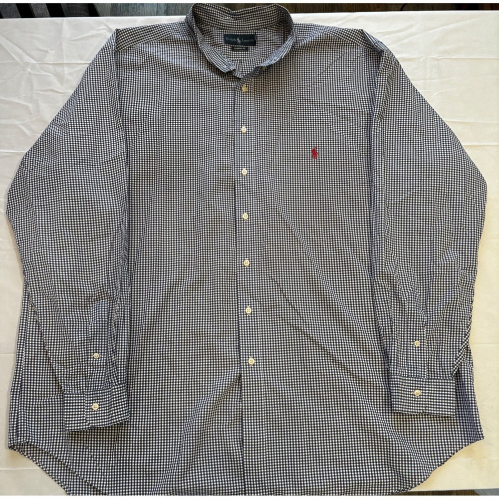 Polo Ralph Lauren Mens 3XLT Tall Classic Gingham Button Down Shirt Blue White